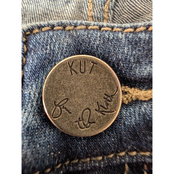 Kut from the Kloth Katy Boyfriend Blue Jeans Size 12 Distressed Embroidered Fade - Picture 3 of 13